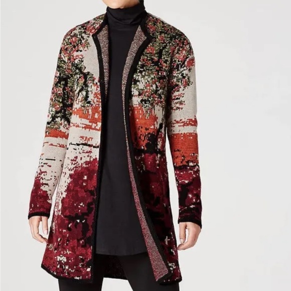 J Jill wearever cardigan floral duster layering sleek button closure boxy - Picture 6 of 14